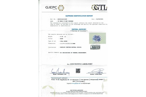  Report for 12.66 cts Unheated Natural Blue Sapphire (Neelam) - Earring Pair