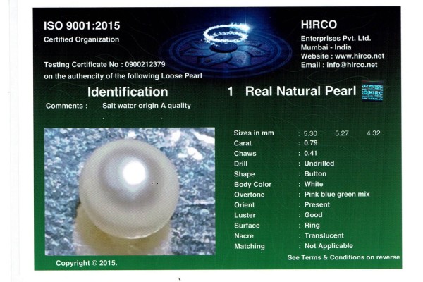  Report for 1.57 cts Natural Pearl (Moti) - Earring Pair