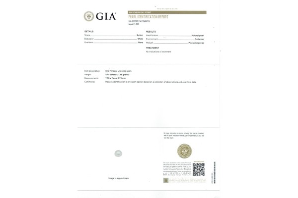 Gemological Institute of America Report for 5.49 cts Natural Pearl (Moti)