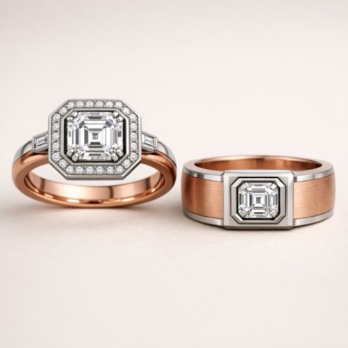 step cut couple engagement rinf