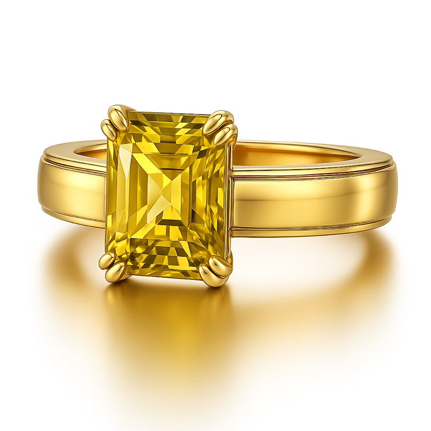 minimal step gemstone sapphire ring in prongs