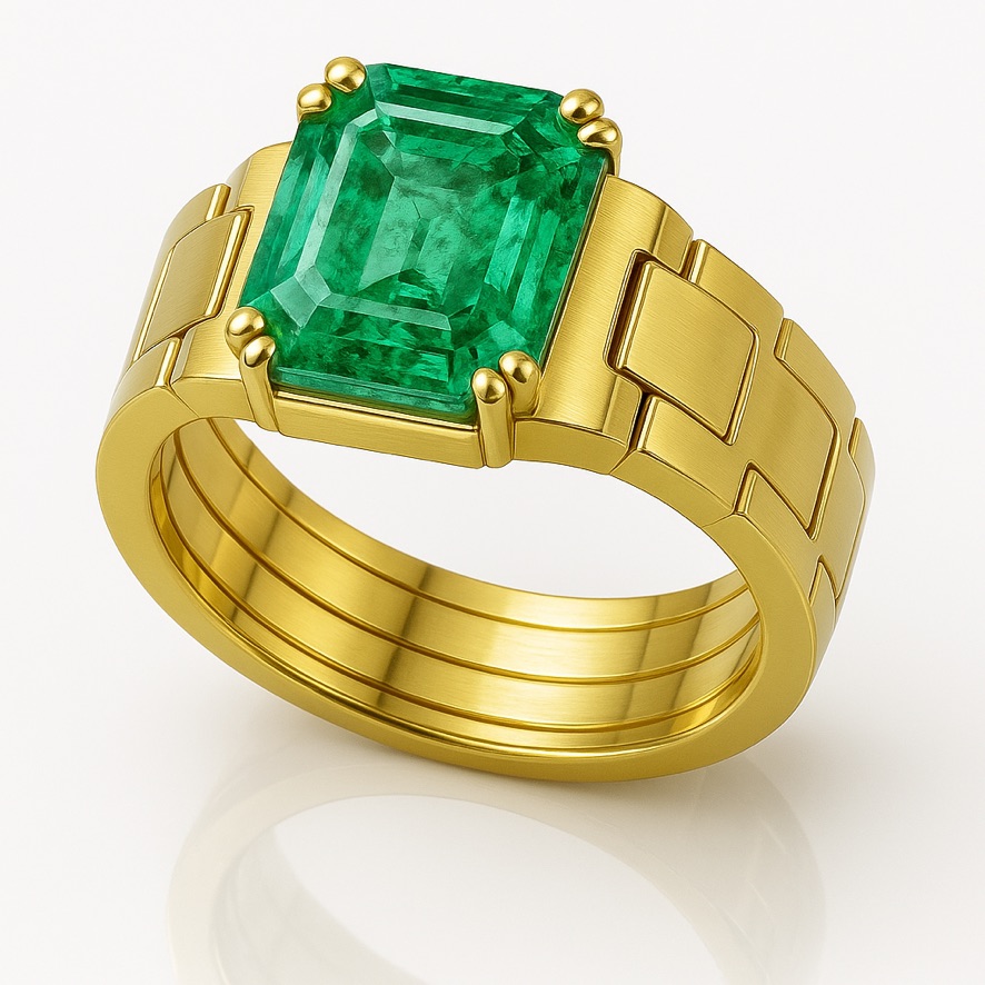 nautil link design gemstone ring emerald