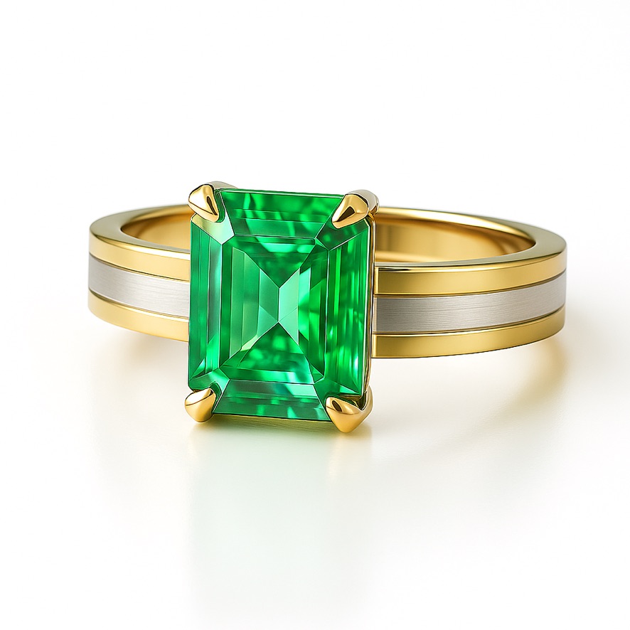 trilinea emerald prong setting ring