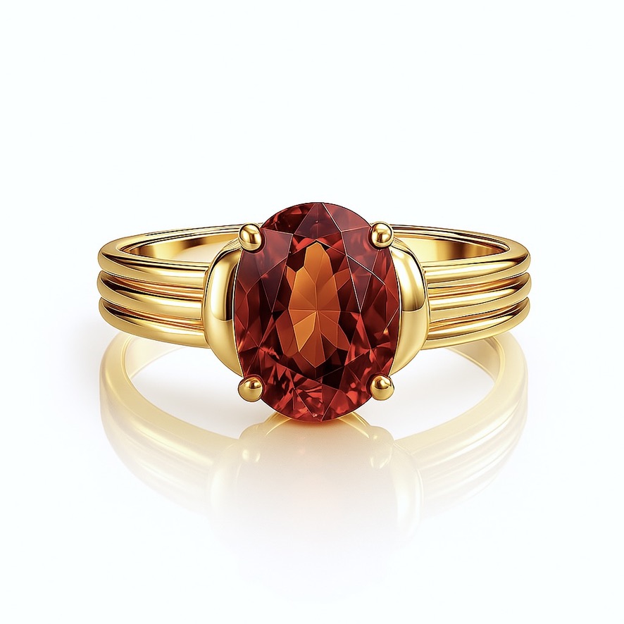 triple trace hessonite garnet ring