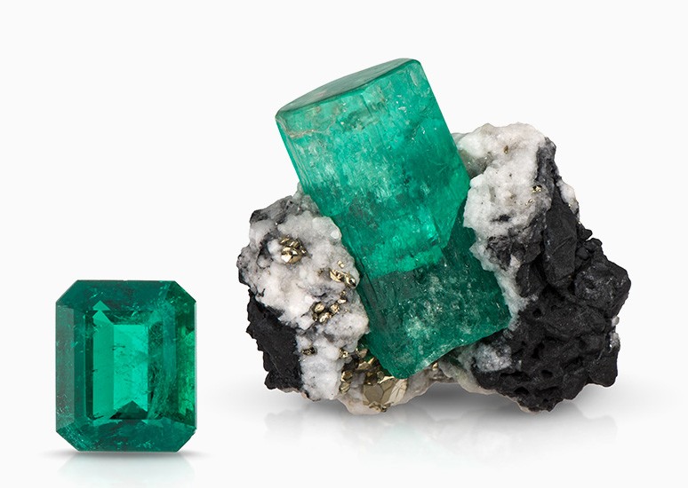 natural emerald in rough form polished gemstone