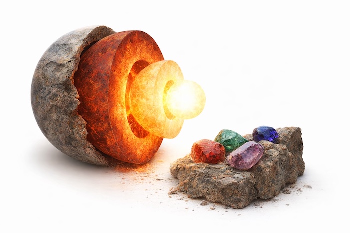 gemstone formation inside the core of the earth