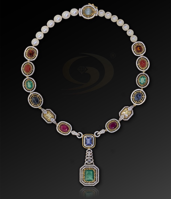 Vivid Gemstones Necklace with Natural Diamonds